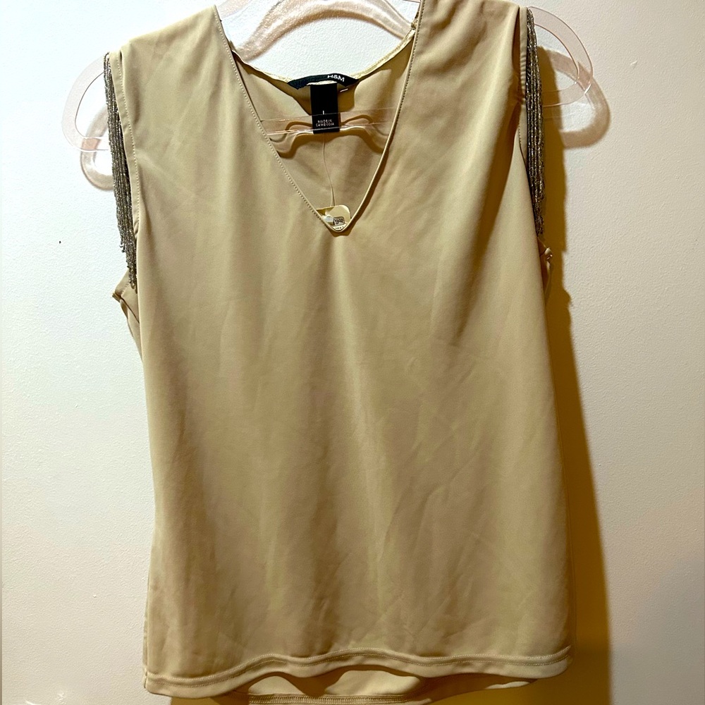 H&M Beige Blouse with Shimmering Stone Strings